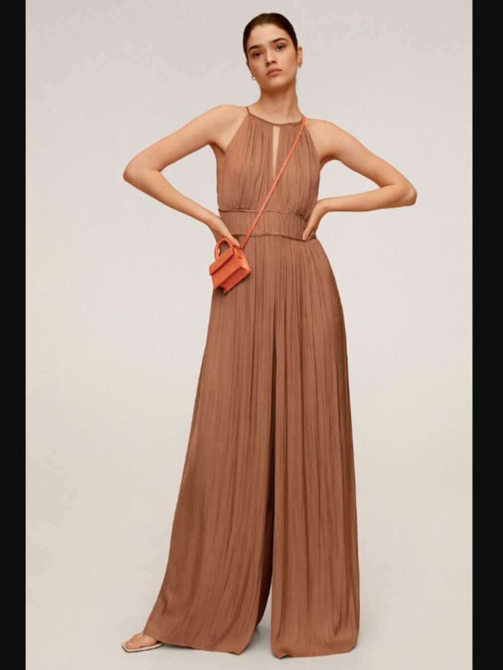 MANGO Pleated Details Silky Stain Flowy Jumpsuit NWT